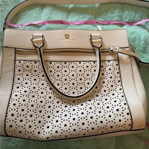 kate spade Cream Perforated Leather Satchel with Gold Hardware